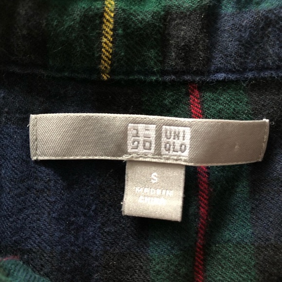 Uniqlo Plaid Flannel Button Up Shirt in Navy & Green Size S - Picture 7 of 11